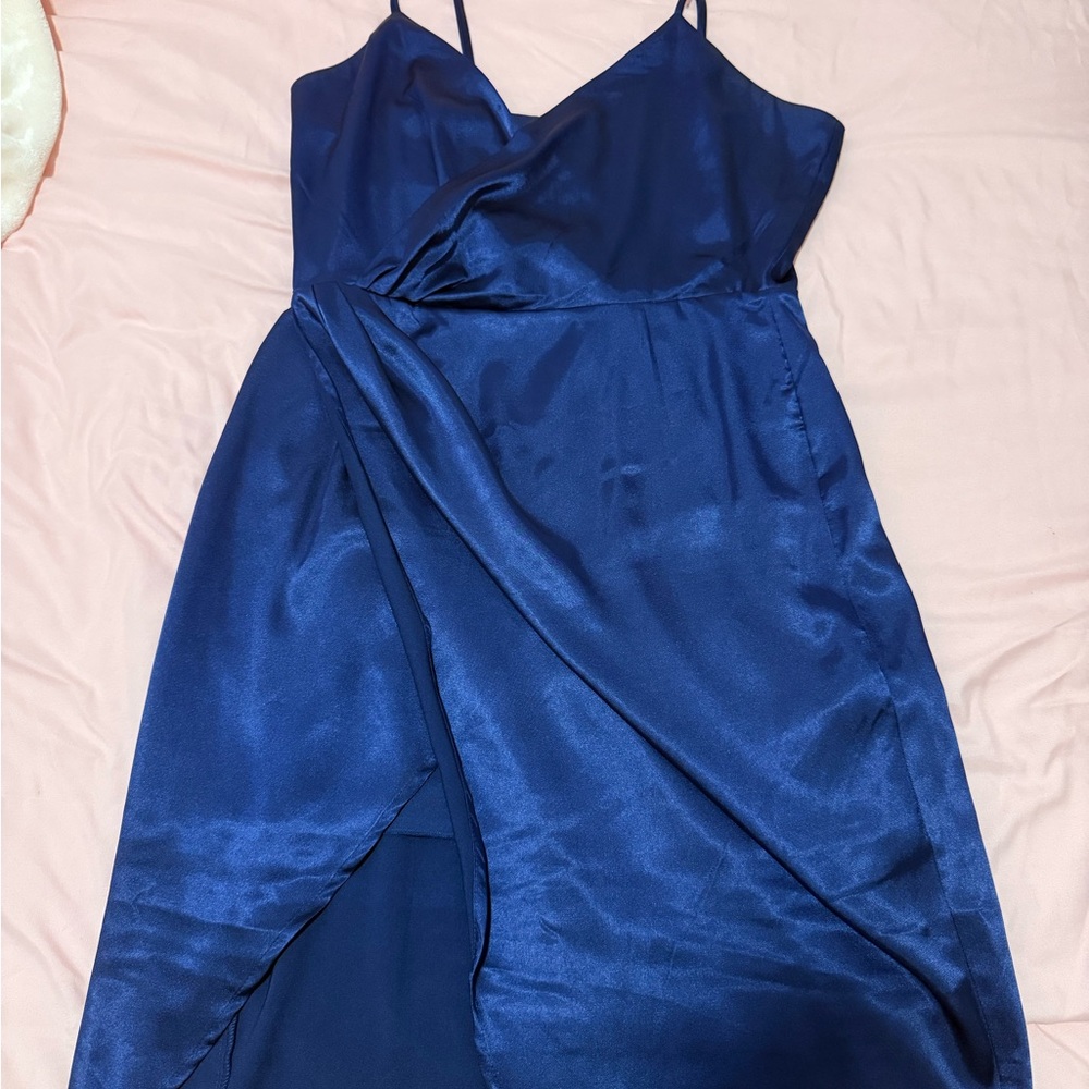 Guess Navy Asymmetrical Satin Dress